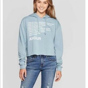 Blue “Love -Amour” Cropped Hoodie